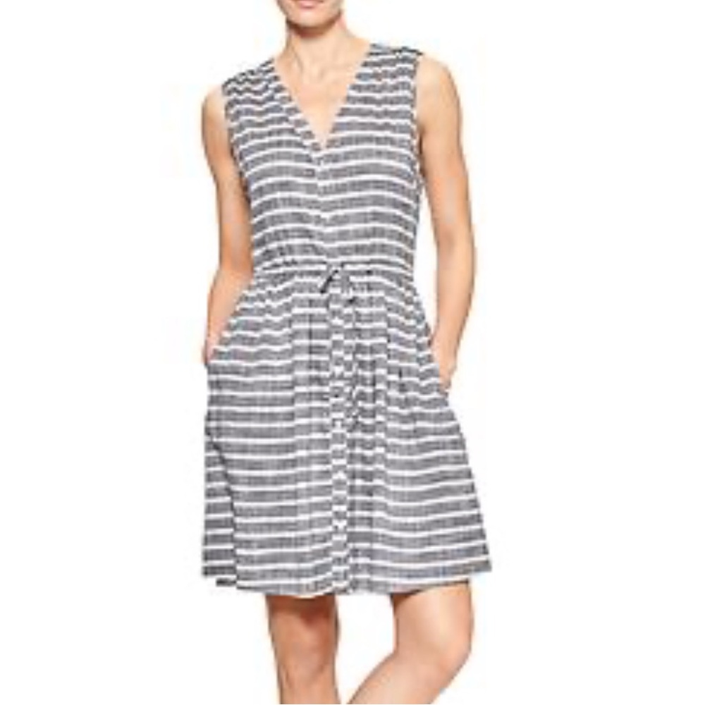 GAP Striped Blue-Gray Sleeveless Dress with pockets - 100% cotton